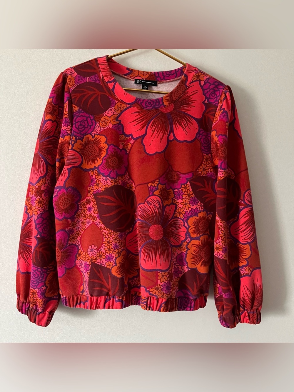 INC International Concepts Karlee Garden Bold Red Floral Blouson  Sweatshirt XXL